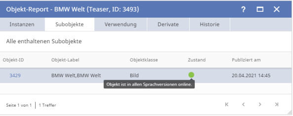 Usage overview in the object report 2 Usage overview in the object report 2