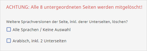 Nachfrage beim Löschen einer Seite nach Unterseiten Nachfrage beim Löschen einer Seite nach Unterseiten
