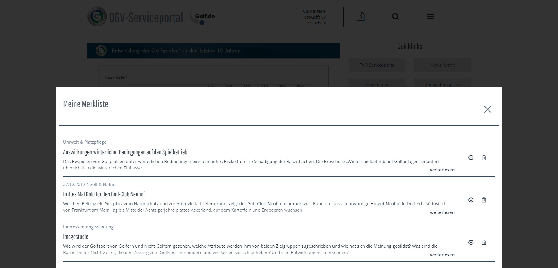 CONTENS Service Portal Reminder List