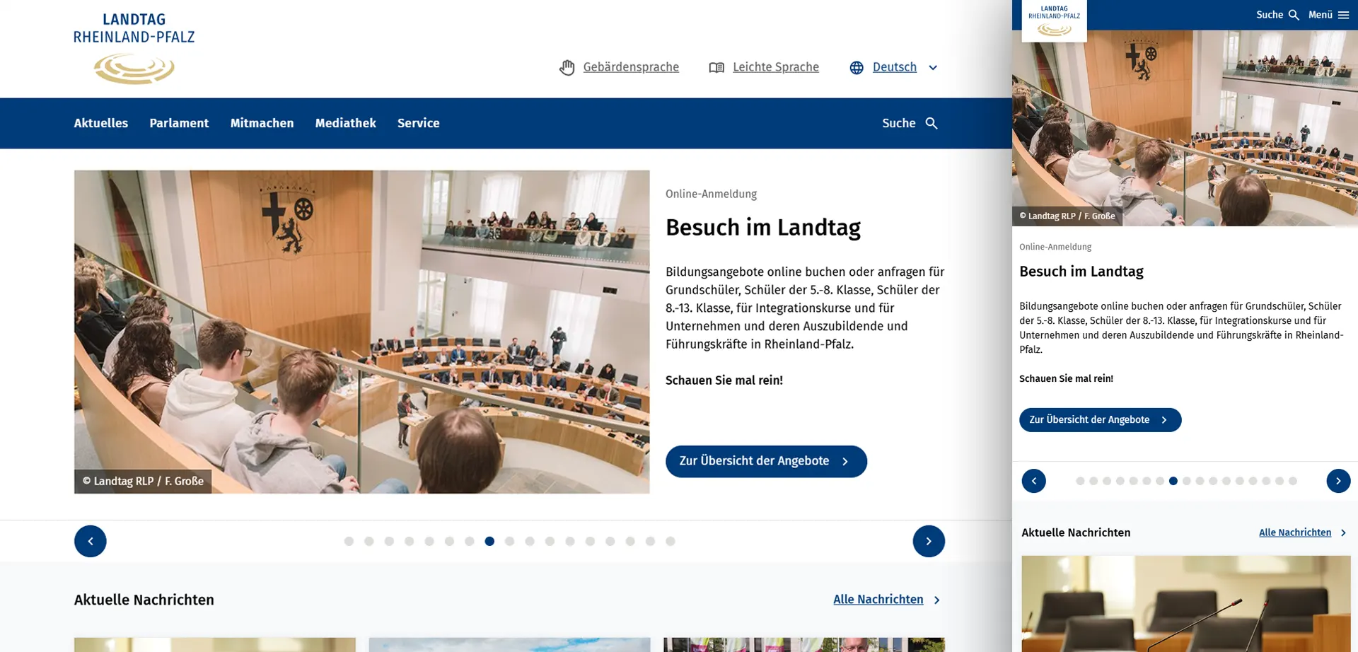 Responsive design of the website of the Rhineland-Palatinate State Parliament Responsive design of the website of the Rhineland-Palatinate State Parliament