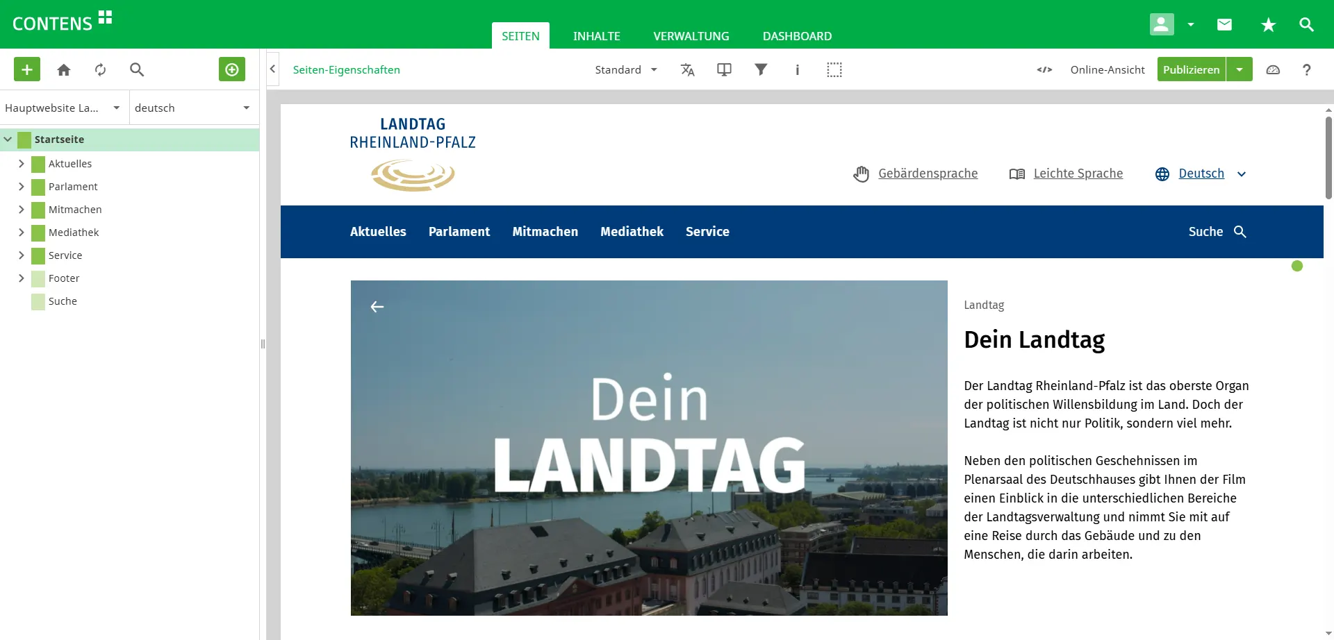 Homepage of the Rhineland-Palatinate State Parliament in CONTENS CMS Homepage of the Rhineland-Palatinate State Parliament in CONTENS CMS