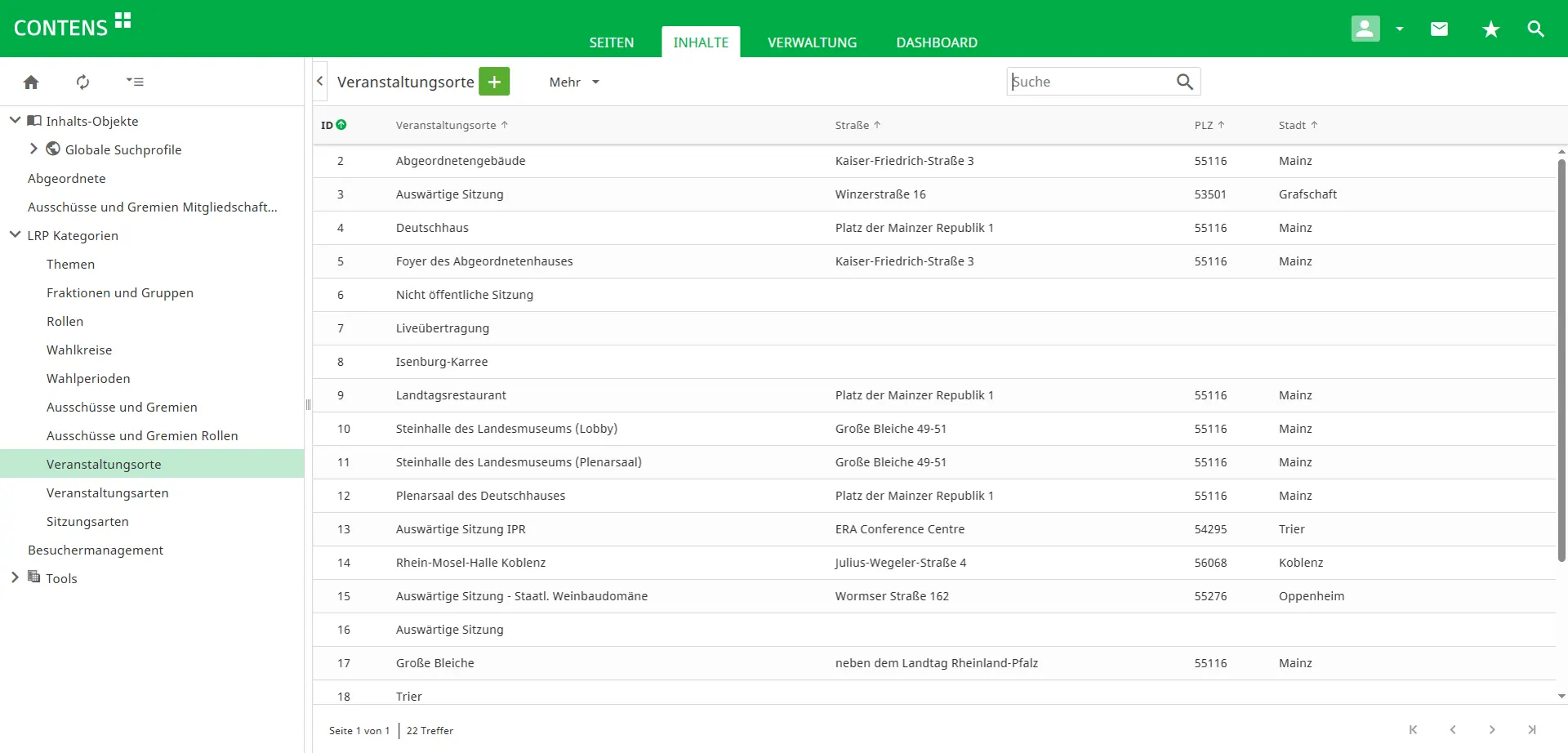 Venue management in CONTENS CMS Venue management in CONTENS CMS