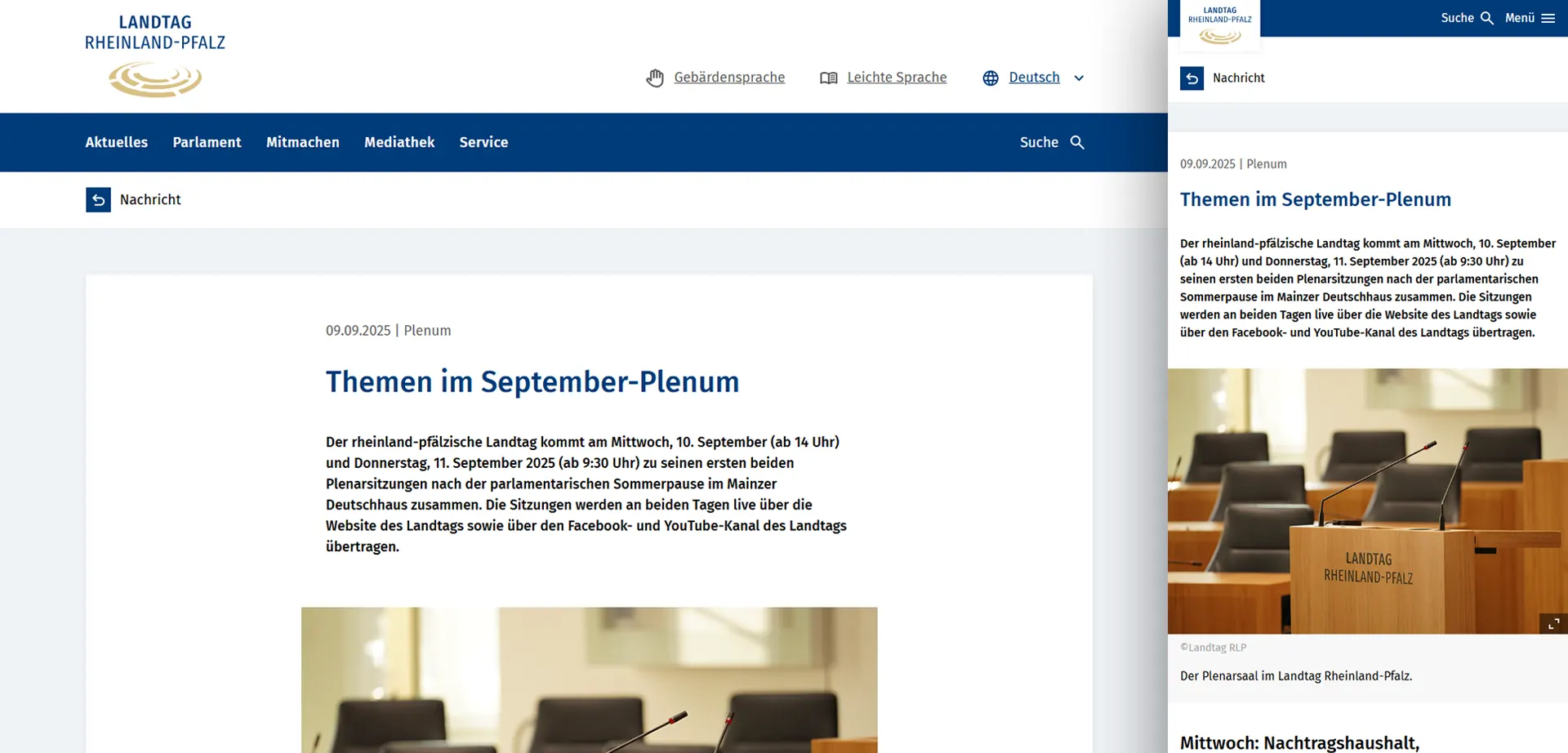 News from the Rhineland-Palatinate State Parliament in responsive design News from the Rhineland-Palatinate State Parliament in responsive design