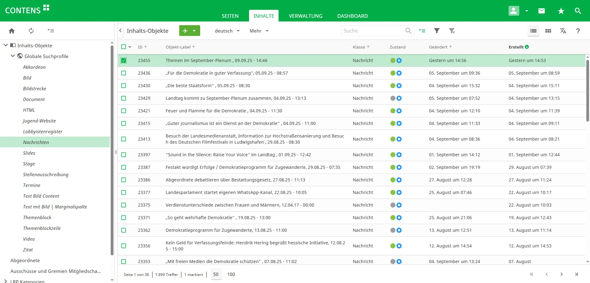 Management of news from the Rhineland-Palatinate State Parliament in CONTENS CMS Management of news from the Rhineland-Palatinate State Parliament in CONTENS CMS