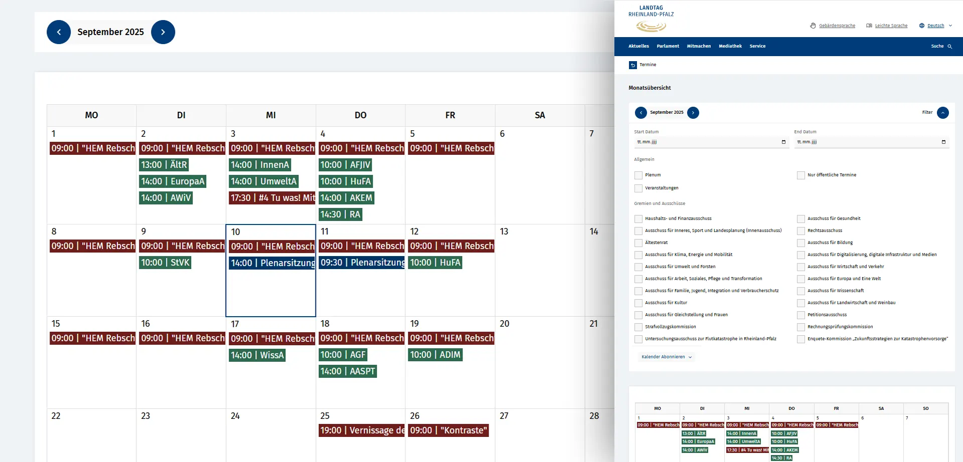 Calendar with events of the Rhineland-Palatinate State Parliament in responsive design Calendar with events of the Rhineland-Palatinate State Parliament in responsive design