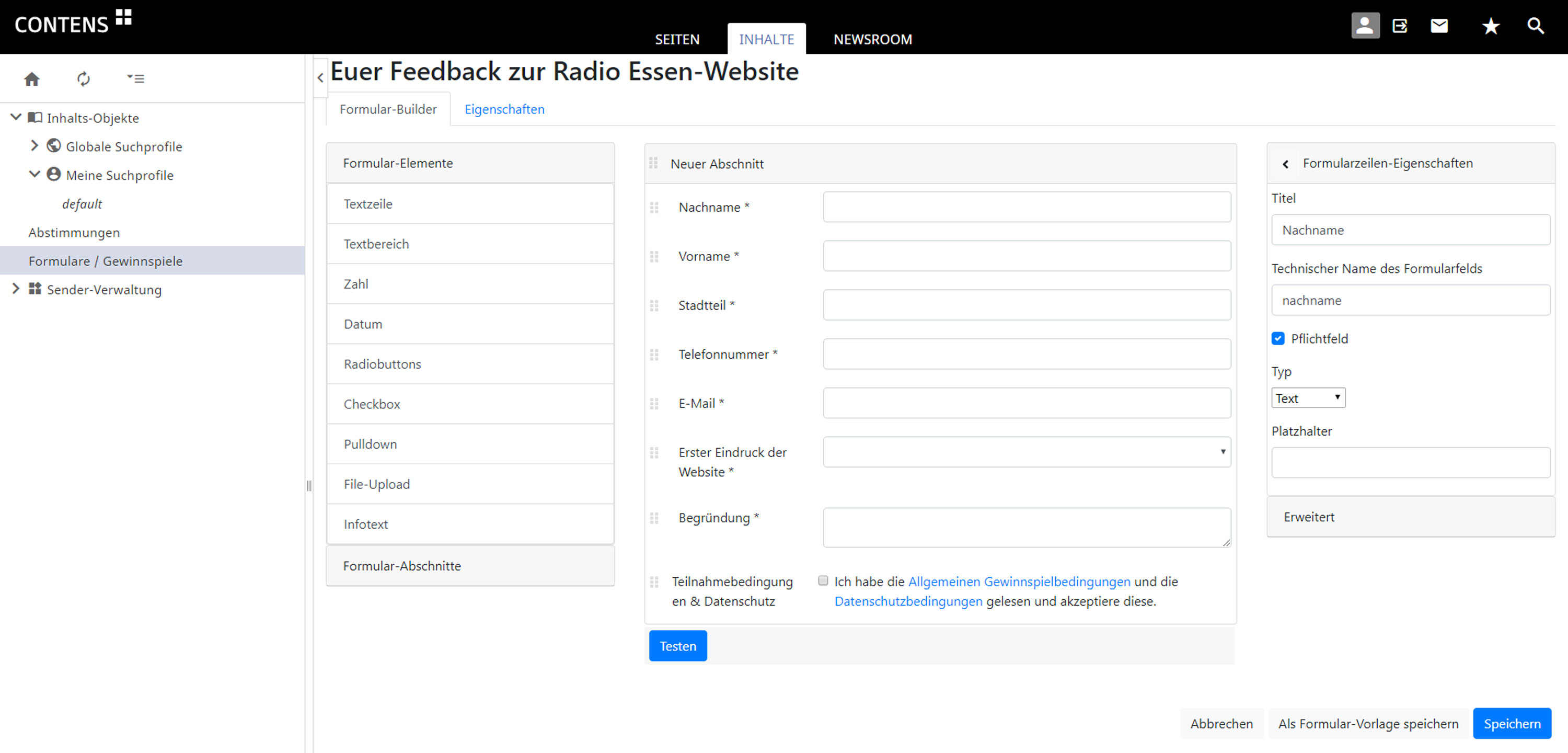 Radio NRW Formular Backend Radio NRW Formular Backend